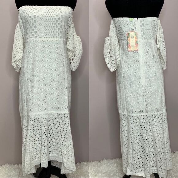 ANTHROPOLOGIE Off The Shoulder Eyelet Dress NWT - Picture 4 of 7